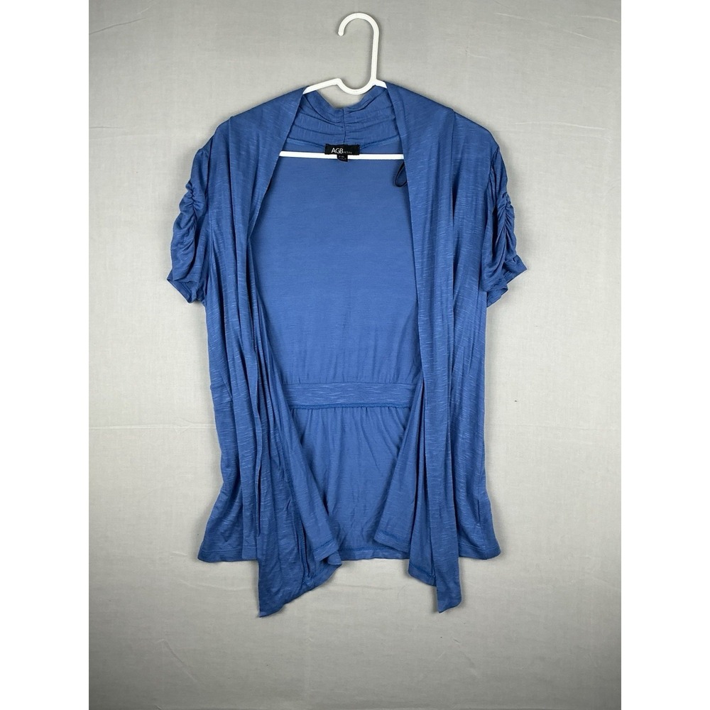 AGB Petite Womens Open Front Cardigan Blue Ruched Sleeve Size‎ P/XL